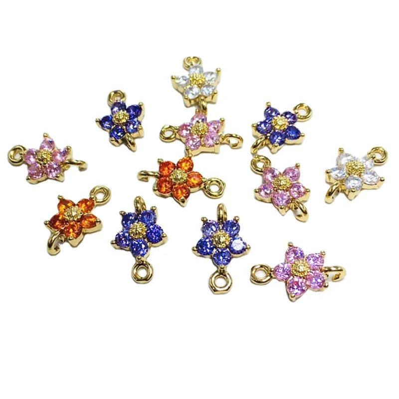 Crystal Zircon Inlaid Flower Charms Pendant With Ring Bracelet Earrings Making Rhinestone Connector Gold Diy Jewelry Findings