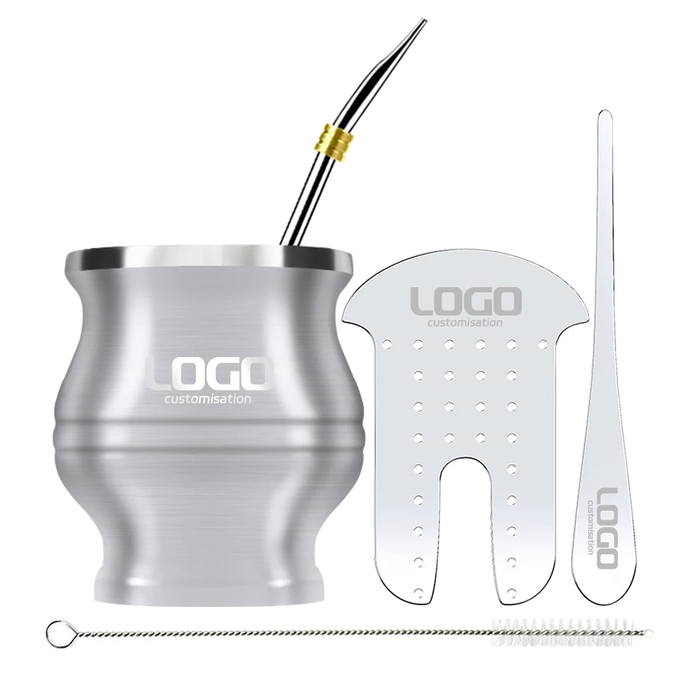 Double-Walled Stainless Steel Yerba Mate Cup Bombillas Set Includes Mate Gourd Straw Cleaning Brush Tea Shaper Set