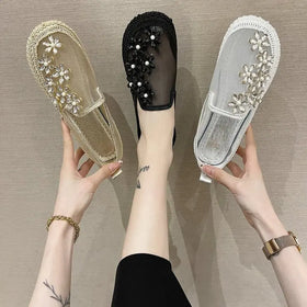 Fashion Flower Rhinestone Walking Mesh Breathable INS Hot Sale Colorful Women Female Casual Shoes