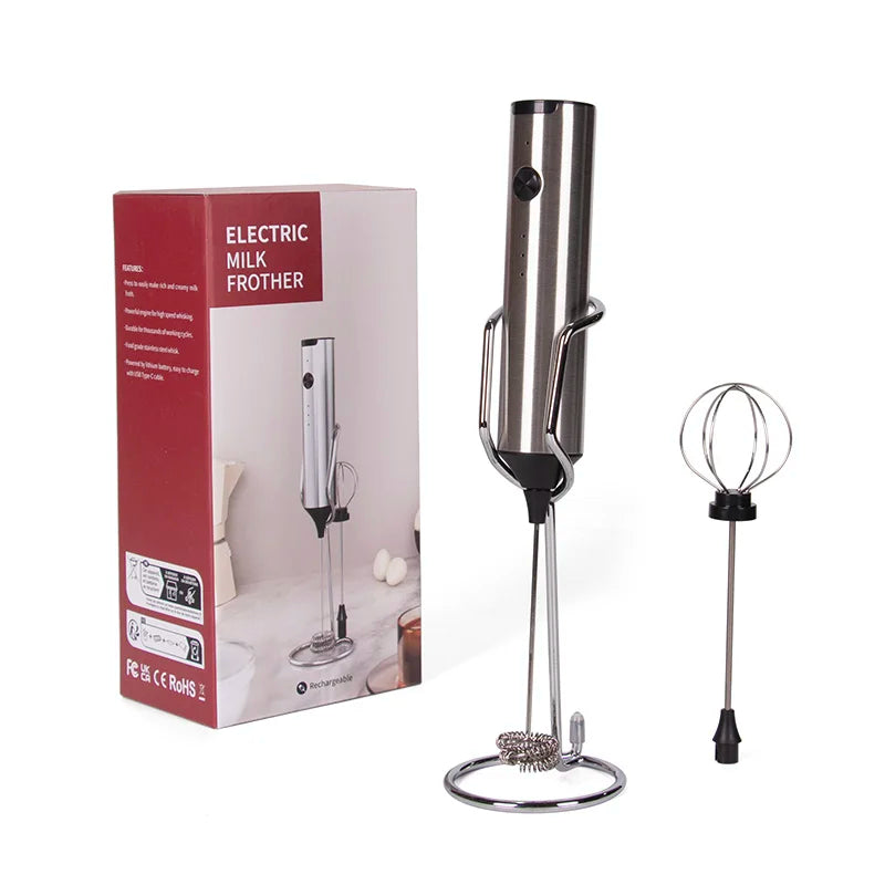 Powerful Stainless Steel Handheld Milk Frother Luxe Coffee Mixer with Custom Logo Battery Operated Foam Maker