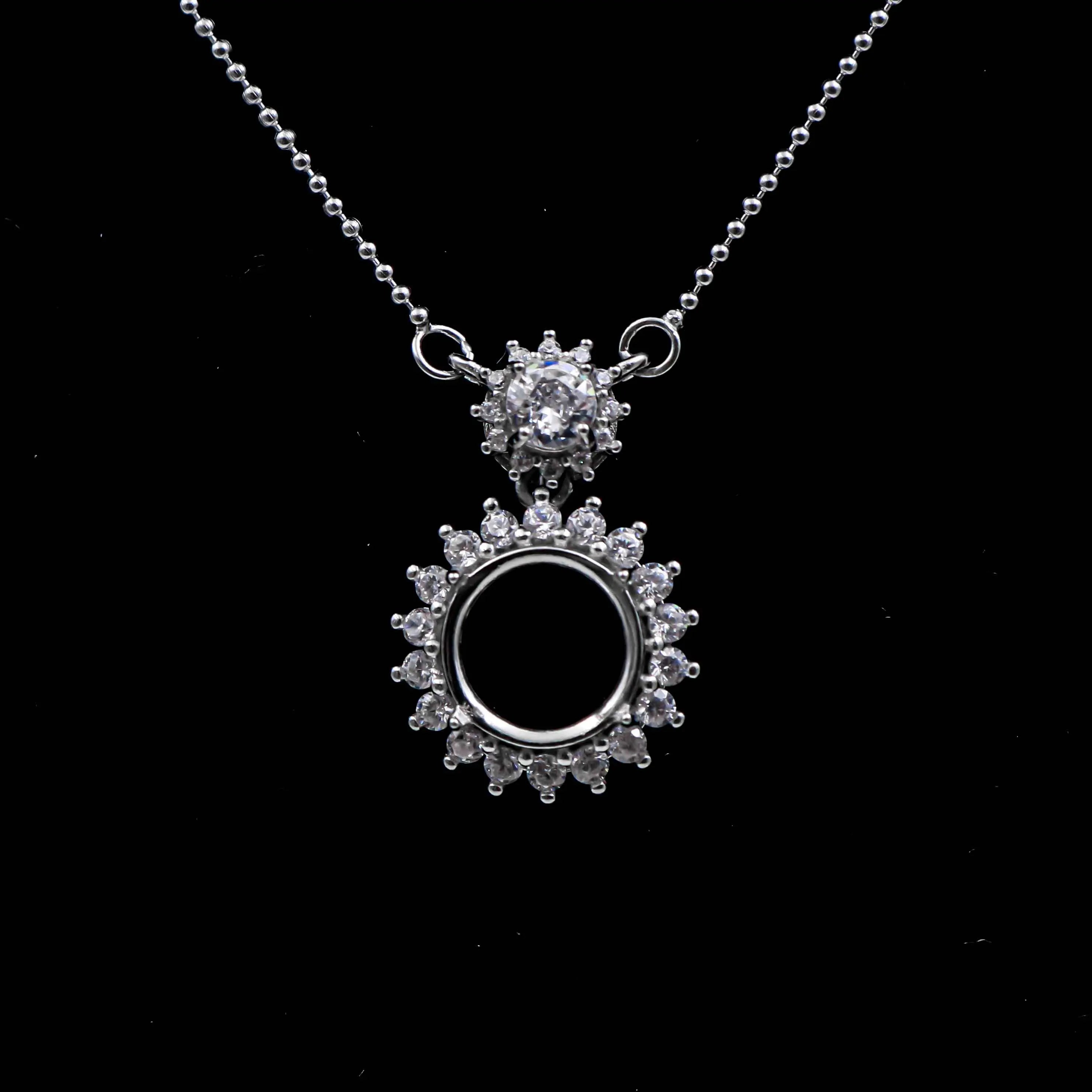 Sterling Silver 8mm/9mm/10mm/11mm Semi Mount Necklace Empty Frame Blank Claws Setting S925 Base Without Main Stone for DIY Inlay