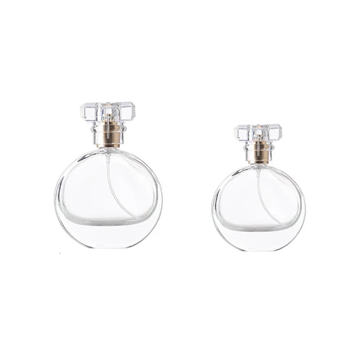 25ml 50ml Portable Perfume Bottle Flat Round Glass Empty Bottle Cosmetic Glass Spray Bottle