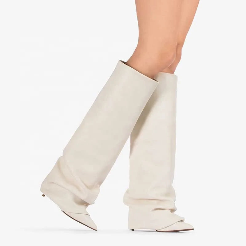 Custom Ladies Heel Shark Boots Pointy Toe Wide Calf Thin Heel Women Over-the-Knee Winter Height Increasing 2024