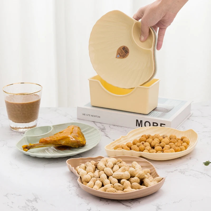 Eco-Friendly French Fries Fruit Chip Dip Platter Wedding Party Dessert Snack Plate Set Divide Dipping Saucers Shell Plastic Dish