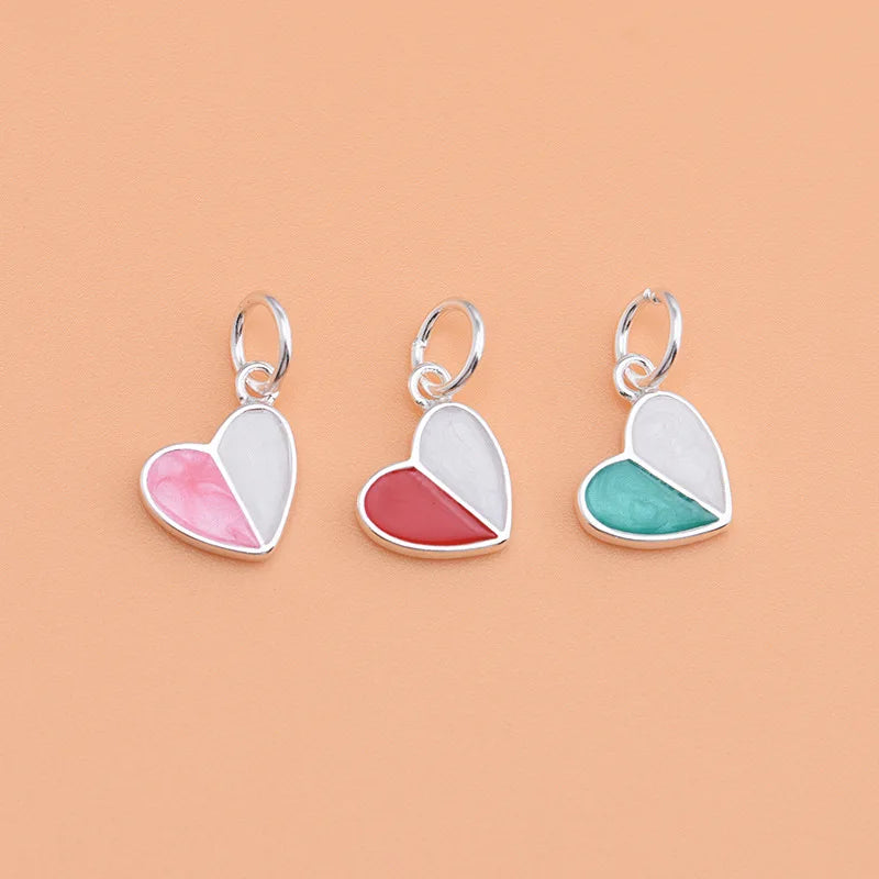 Colorful Enamel Heart Pendant Sterling Silver Double Color Heart Necklace Charm Minimalist Jewelry Supplies