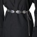 Vintage Western Women's Silver Metal Oval Peacock Chain Belt Fashionable Alloy Accessory