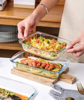 1.0/1.6/2.2/3.0L Lead Free Food Grade Glass Baking Plate Tray Ins Charger Plate Kitchen Fridge Oven Cookware Glass Set