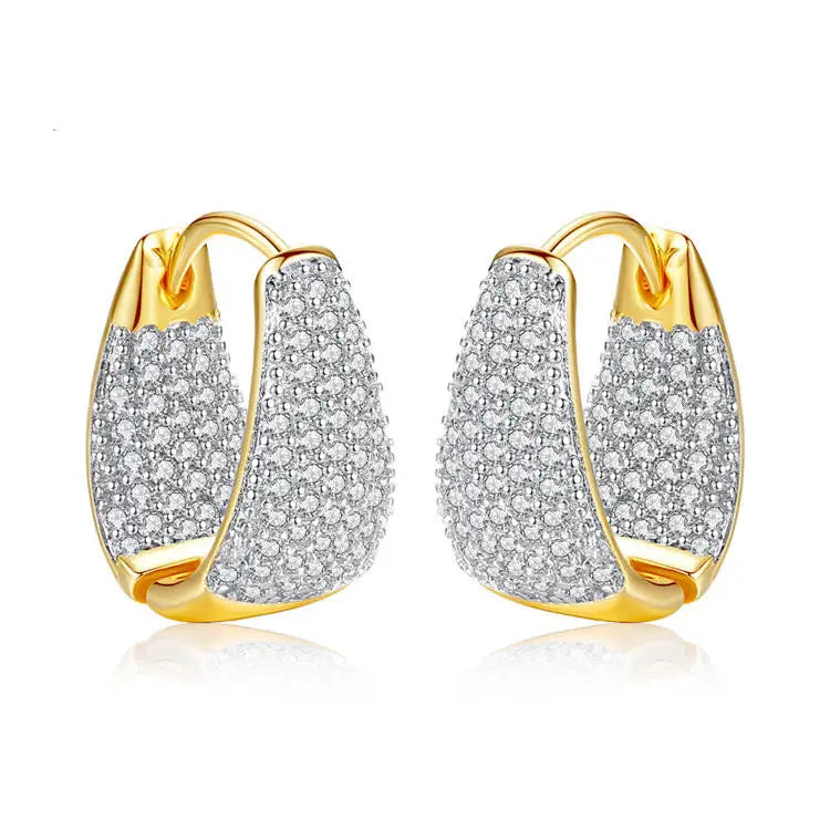 New S925 Sterling Silver 18K Gold Plated Simple AAA Tiny Cubic Zirconia Paved CZ Stone Hoop Fashion Jewelry Earring for Womens