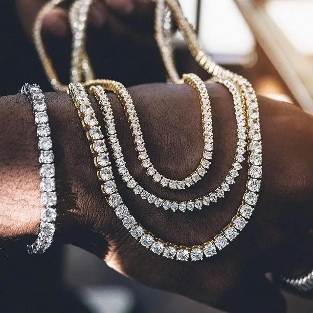 Wholesale Hip Hop Jewelry Fashion Iced Out 18K Gold Silver Plated Brass Zircon Diamond Tennis Chain CZ Necklace for Men Women