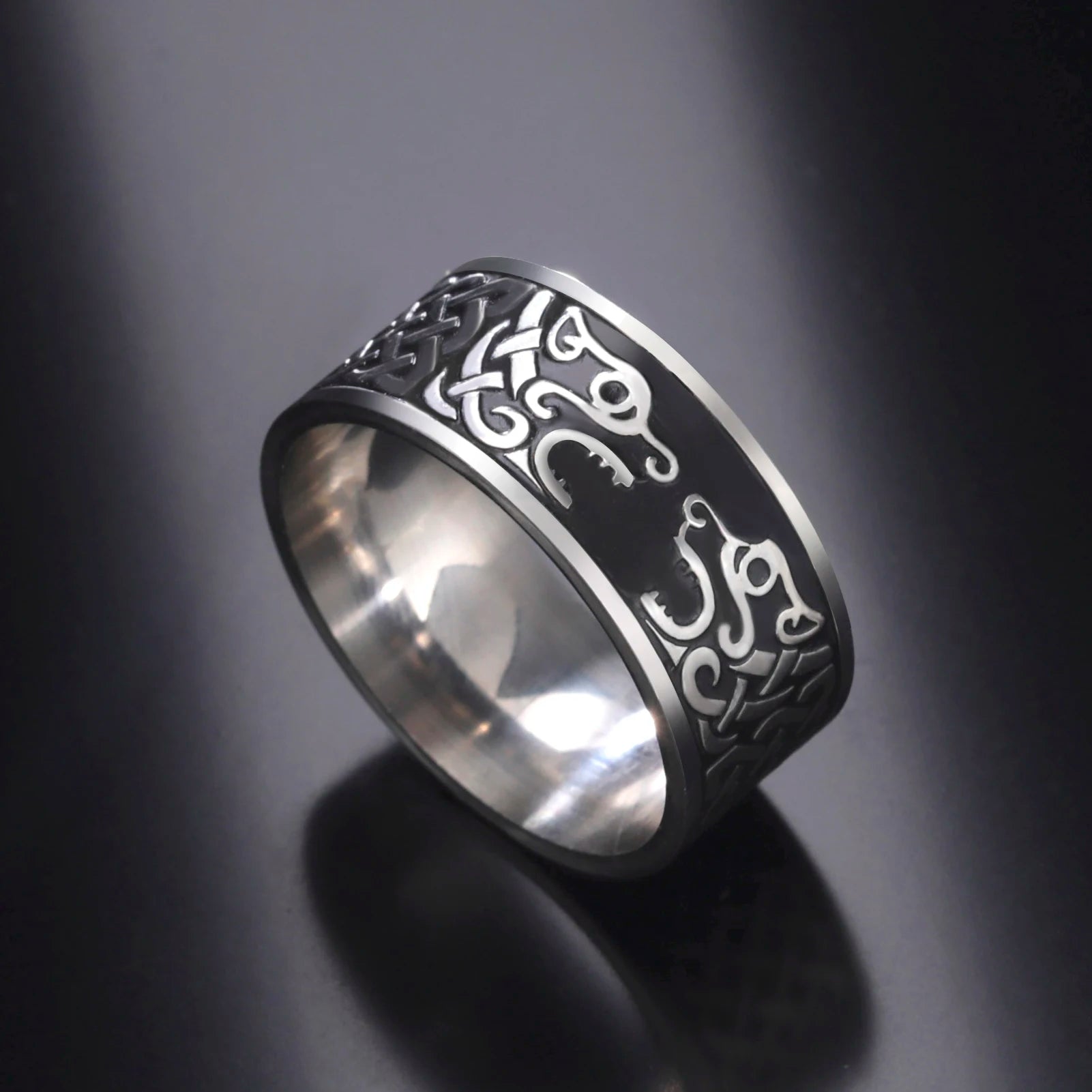 Myshape Viking Nordic Mythology Giant Wolf Men Ring Defense Totem Wolf Fashion Hip Hop Rock Unisex Finger Ring Punk Gift