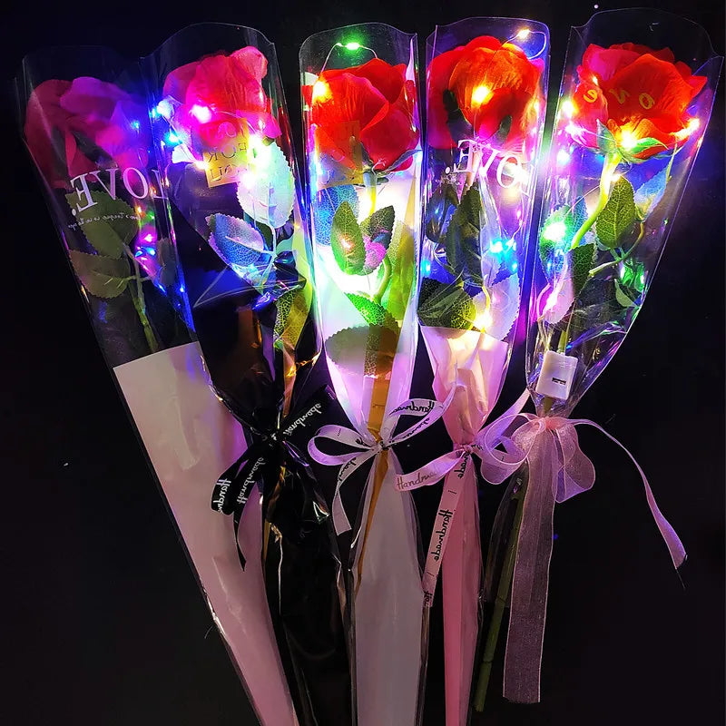 Preserved Eternal Flower Shiny Mother's Valentine's Day Gift Artificial Rose Flowers With Packing Bag and Led Lights