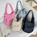Women's Fashion Lightweight Nylon Tote Drawstring Cloth Bag Large Capacity Armpit Bag Embroidery Portable Folding Shoulder Bag