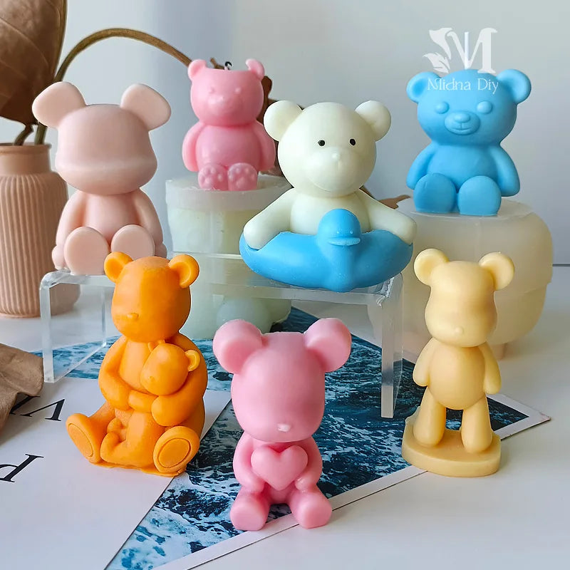 J-3D Cute Cartoon Violent Bear Silicone Candle Mold Plaster Figure Ornaments DIY Scented Candle Mold for House Decoration CE