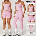 Pink Color Simple Design Fitness Active Wear Workout Clothing High Waist Leggings and Shorts Quick Drying Womens Yoga Set