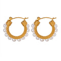 316L Stainless Steel Thick Hoop Earrings Imitation Pearl Waterproof Jewelry Earrings