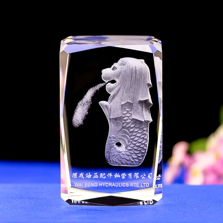 Small Bridge New Design Customized Singapore Crystal 3d Laser Engraved Crystal Cube for Souvenir Crafts