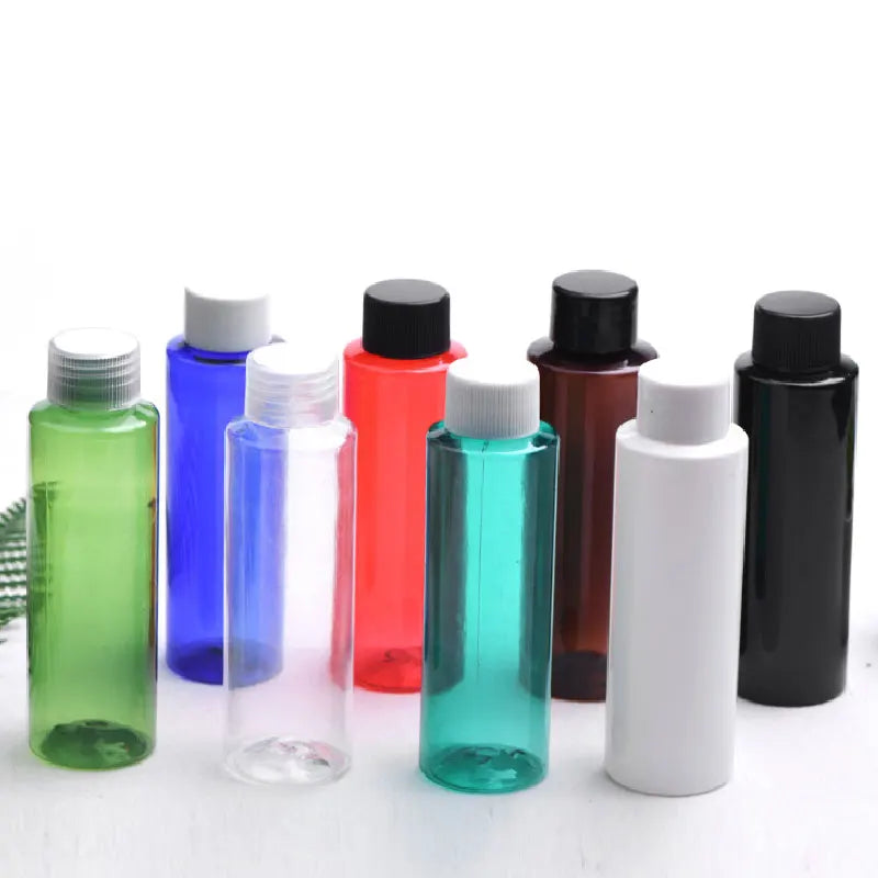 Clear Blue Amber White Black 100ml Empty Flat Shoulders Pet  Lotion Bottle Plastic Shampoo Bottle for Toner With  Screw Caps