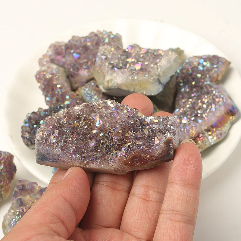 Wholesale Bulk Natural Rainbow Titanium Plating Amethyst Aura Quartz Cluster for Christmas Decorative Healing Stones Stone Craft