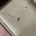 Vintage French 18K Gold Plated Pure 925 Sterling Silver Thin Chain Square Emerald Pendant Necklace for Women Girls