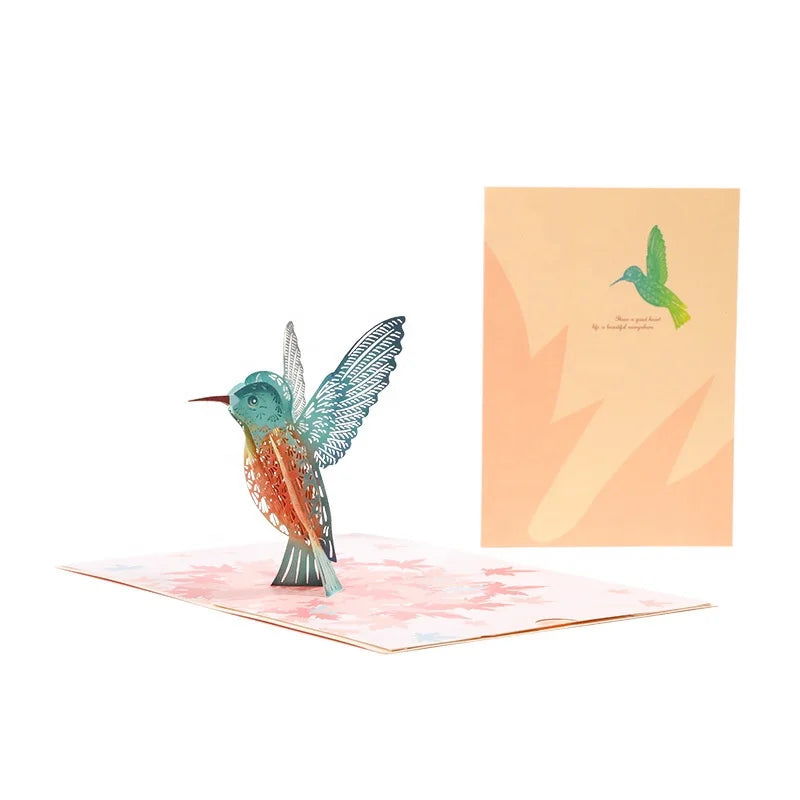 3D Birthday Greeting Card Maple Leaf Bird Paper Carving Creative Handmade Gift Birthday Blessing Message Card