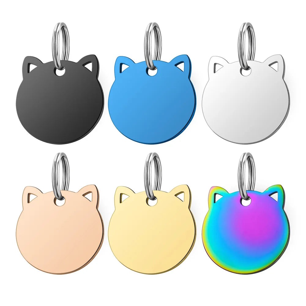 Stainless Steel Gold PVD Plated Logo Engravable Hollow Cat Head Charm Blank Pendant Accessories Bracelet Pet Jewelry Findings