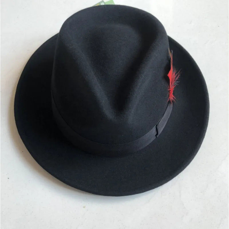 H628B Wide Brim Australian Wool Felt White Fedora Hat for Adult Men-Casual Outdoor Four Seasons Use