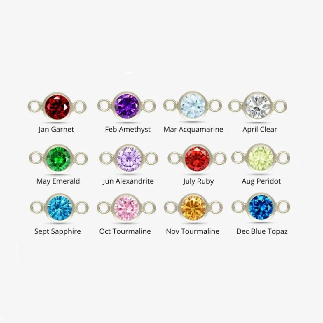 Vintage 925 Sterling Silver Bezel Zircon Birthstone Charms Connectors for Jewelry Bracelet Findings