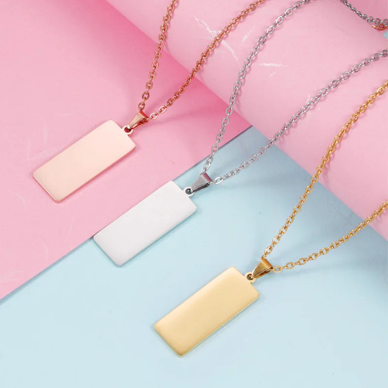 Factory Can Customize the logo Any Number Letter Symbol Name Blank Stainless Steel Rectangular Pendant Necklace 18K Gold Plated