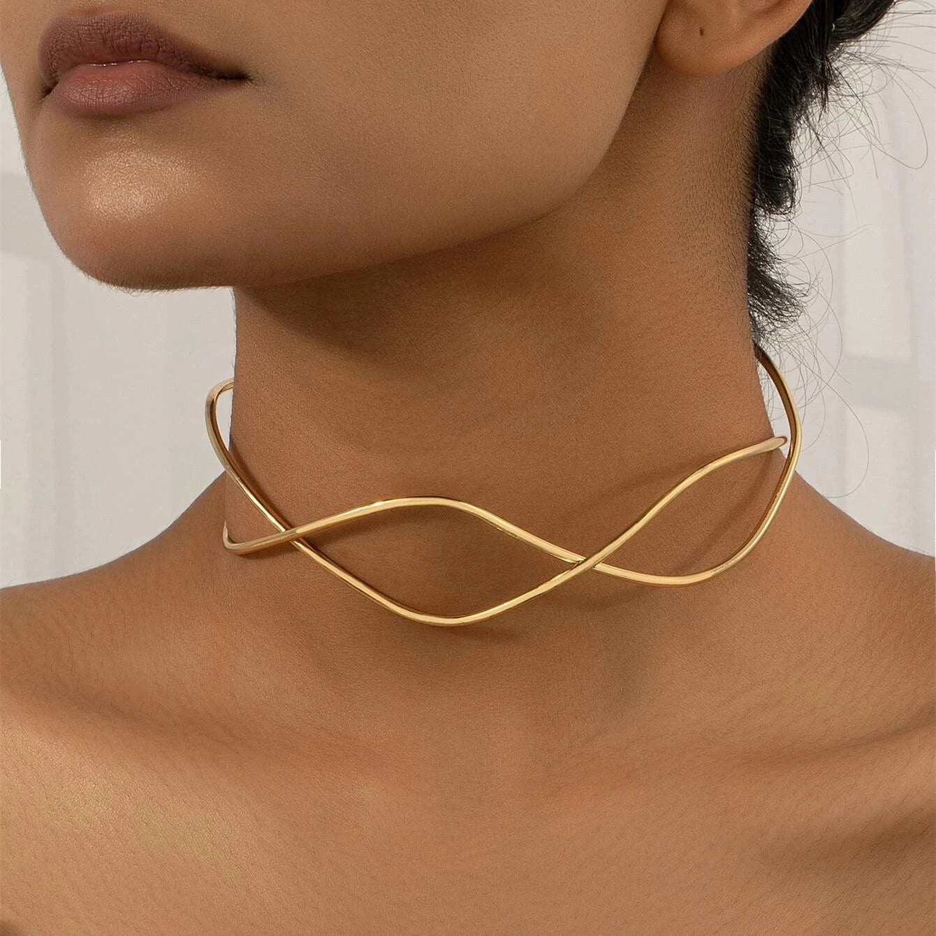 Open Collar Necklace Women Silver Simple Cross Chokers Necklaces