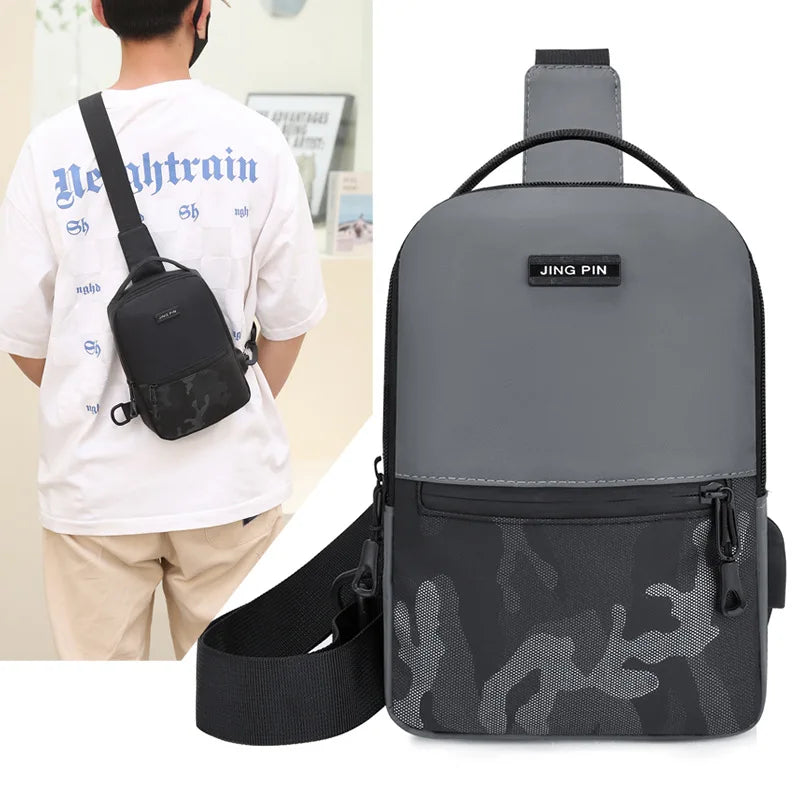 Custom Logo Men's Chest Bag Popular Lightweight Outdoor Travel Shoulder Messenger Bag With USB Charging Port