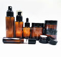 Luxury Wholesale Amber Brown Glass Cosmetic Jar with PP Collar Essential Hair & Body Oil Pump Bottles & Roller Dropper Oil Serum