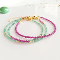 Summer Beautiful Color Green/Pink Thin Natural Stone Mini Beads Beaded Bracelet