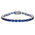 Sterling Silver Simulated 5X3 MM Oval Cut Blue Zircon Gemstone Tennis Bracelet Women Jewelry