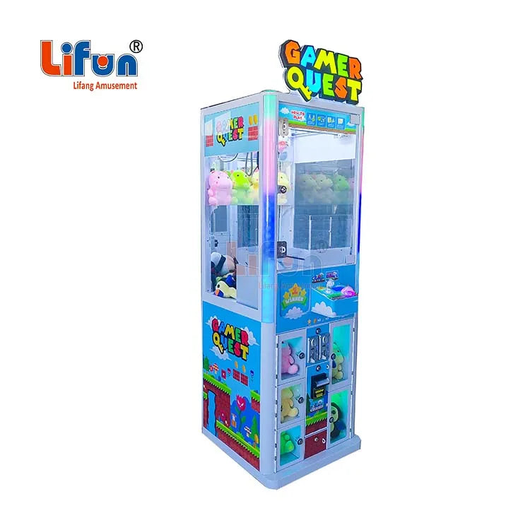 LIFUN Rainny Gamer Quest Crane Claw Machine 5 Prize Lockers CE Certified English 1 Year for Amusement Park Metal Cabinet