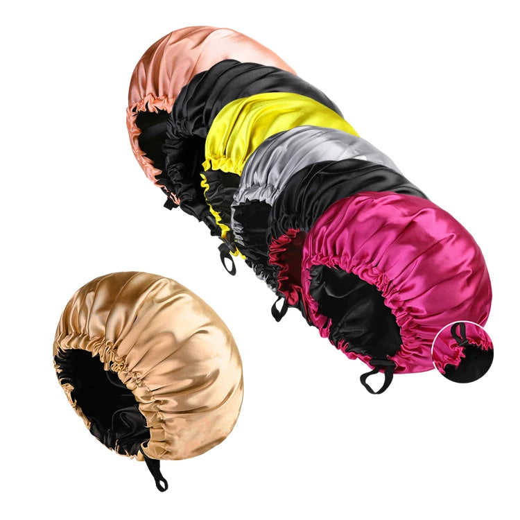 Hot Selling Fashion Adjustable Women Bonnet Cap Hair Double Layer Satin Bonnets for Business