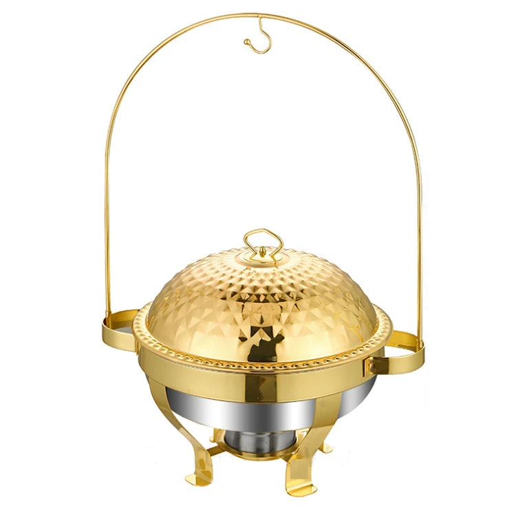 Wedding Party 4.5L 8L Golden Stainless Steel Buffet Server Food Warmer Luxury Gold Chafing Dishes Buffet Set with Hanging Lid
