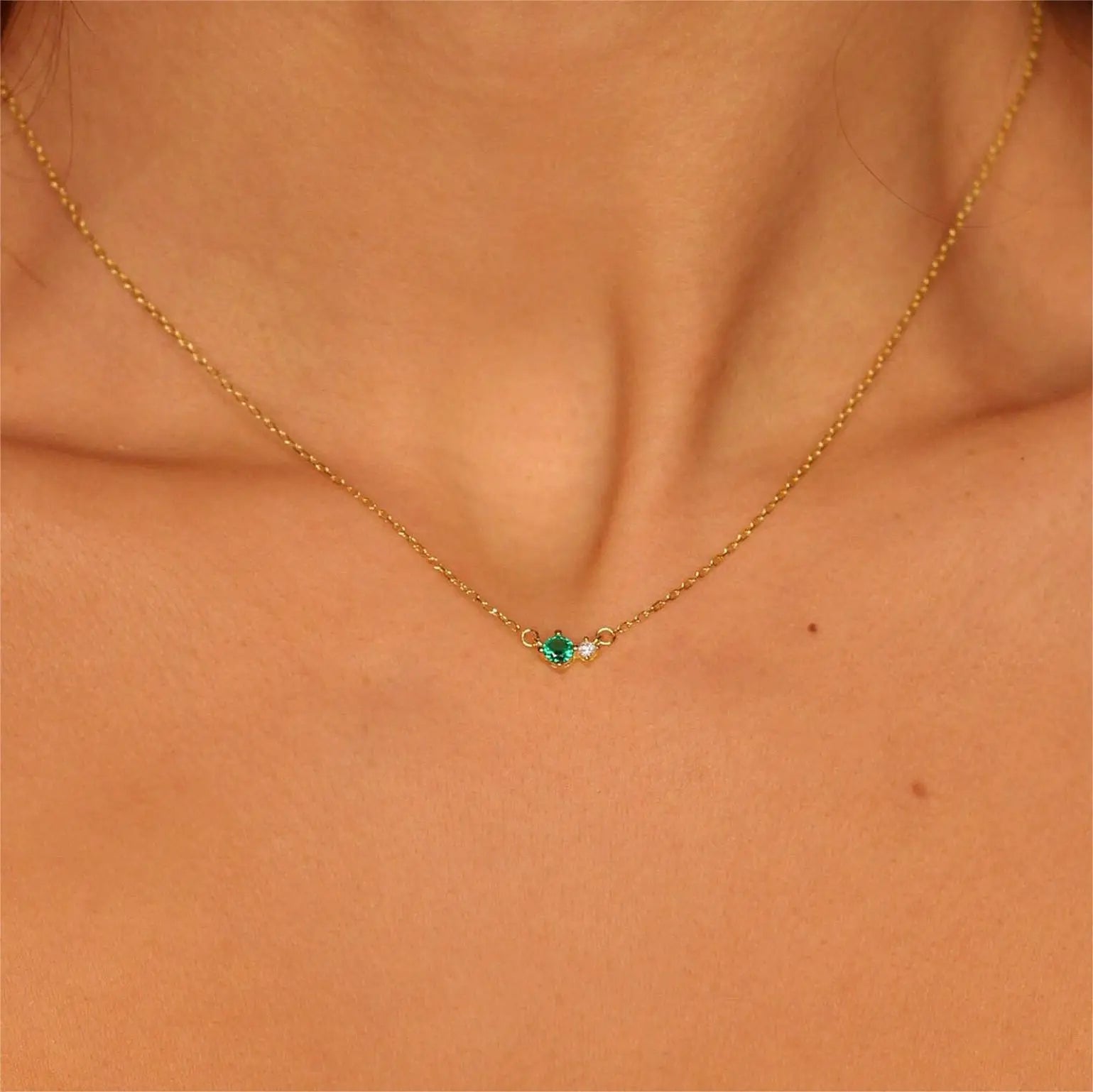 Minimalist Birthstone Jewelry 18k Gold Plated Birth Stone Pendant Necklace Tarnish Free Stainless Steel Zircon Choker Necklace