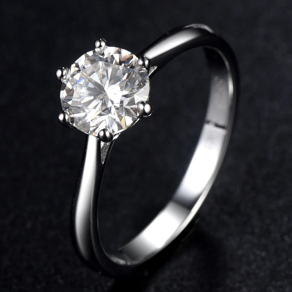 Classic 925 Sterling Silver Six-Prong Diamond Ring with a 1-Carat D-Grade Moissanite Direct From the Manufacturer
