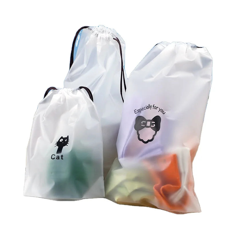 Custom Logo Drawstring Bag Plastic Frosted Bags Packaging Poly Bag for Clothes Waterproof Plastic Bag Outdoors