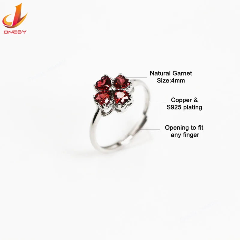 Factory Wholesale Silver Plated Natural Garnet Gemstone Luxury Adjustable Ring for Women