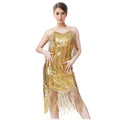 Sexy Elegant Sequin Fringe Mermaid Tea-length Evening Evening Gown Cocktail Party Strap Dress for Ladies
