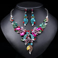 Luxury Mix Color Rhinestone Pendant Necklace and Earrings Fashionable Wedding Jewelry Sets for Women for Parties Engagements