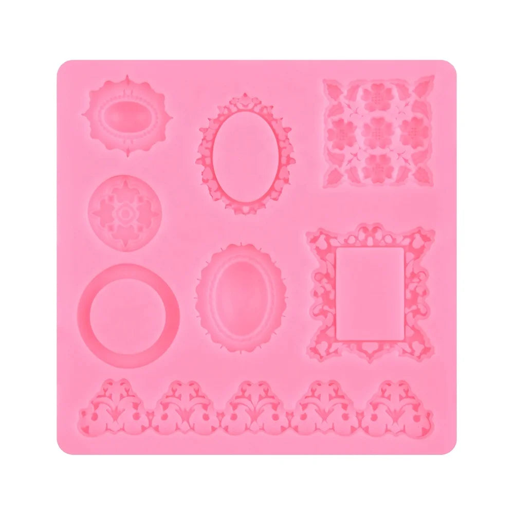 Classic Design Flower Picture Frame Silicone Fondant Cake Lace Mold for Cupcake Candy Chocolate 3D Cake Decoration Baking Tools