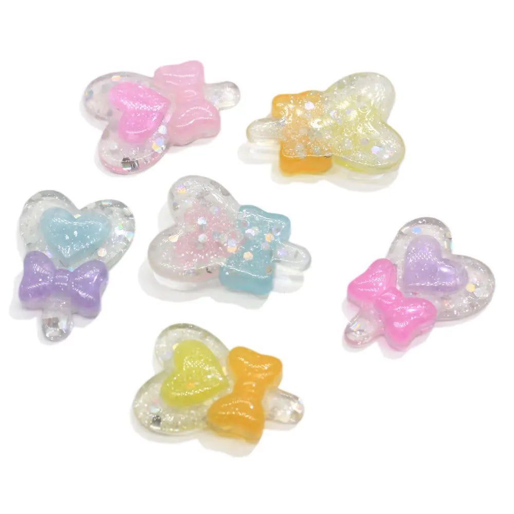 Resin Bling Glitter Girls Magic Stick  Flat Back Cabochons Kawaii Candy Lollipop Craft Hair Accessories