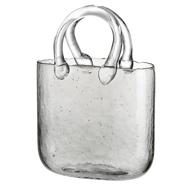 Creative Nordic Style Modern & Simple Design Mini Handbag Glass Vase with Hydroponic Flowers for Home & Wedding Decoration