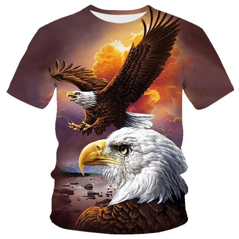Fitspi Fashion Summer Eagle Flame Animal 3d Printed T Shirt Men's T Shirt O'neck Short Sleeve Oversized T-shirt Top Hot