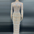Luxury Rhinestone Chains Transparent Evening Dress Long Women Birthday Celebrate Sexy Tassels Dress Party Set Outfit