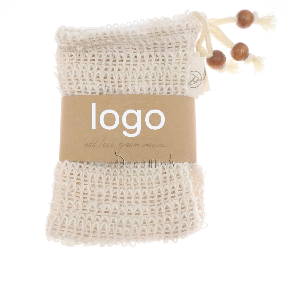 Organic Biodegradable Eco Friendly Natural Exfoliating Bath Sisal Soap Net Mesh Drawstring Pouch Bag Custom Logo Sisal Soap Bag