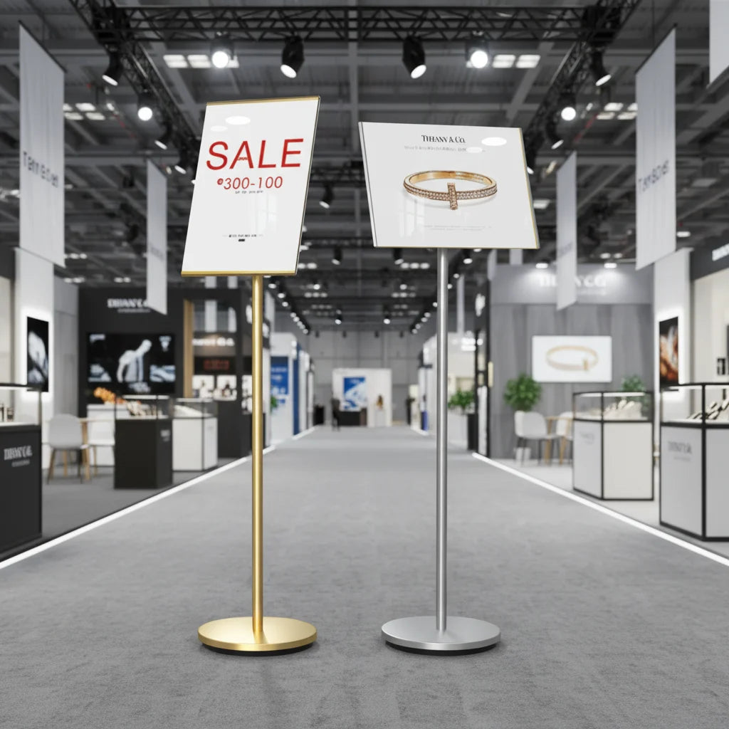 Snap-Open Frame Adjustable Standing Floor Sign Stand with Safety Corner for Vertical/Horizontal Display