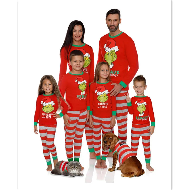 Hot Selling Autumn/Winter Suit Christmas Hat Digital Printing Christmas Pajama Parent-Child